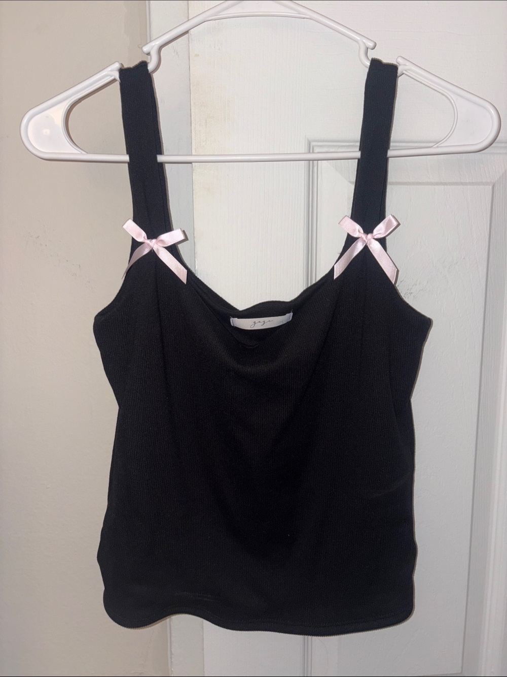 Black Tank Top with Pink Bow Shoulder Accents